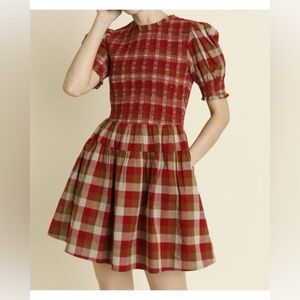 AUREUM Red and Brown Plaid Mini Dress